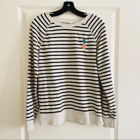 Old Navy Tops - Old Navy Gray White Striped Pineapple Sweatshirt M